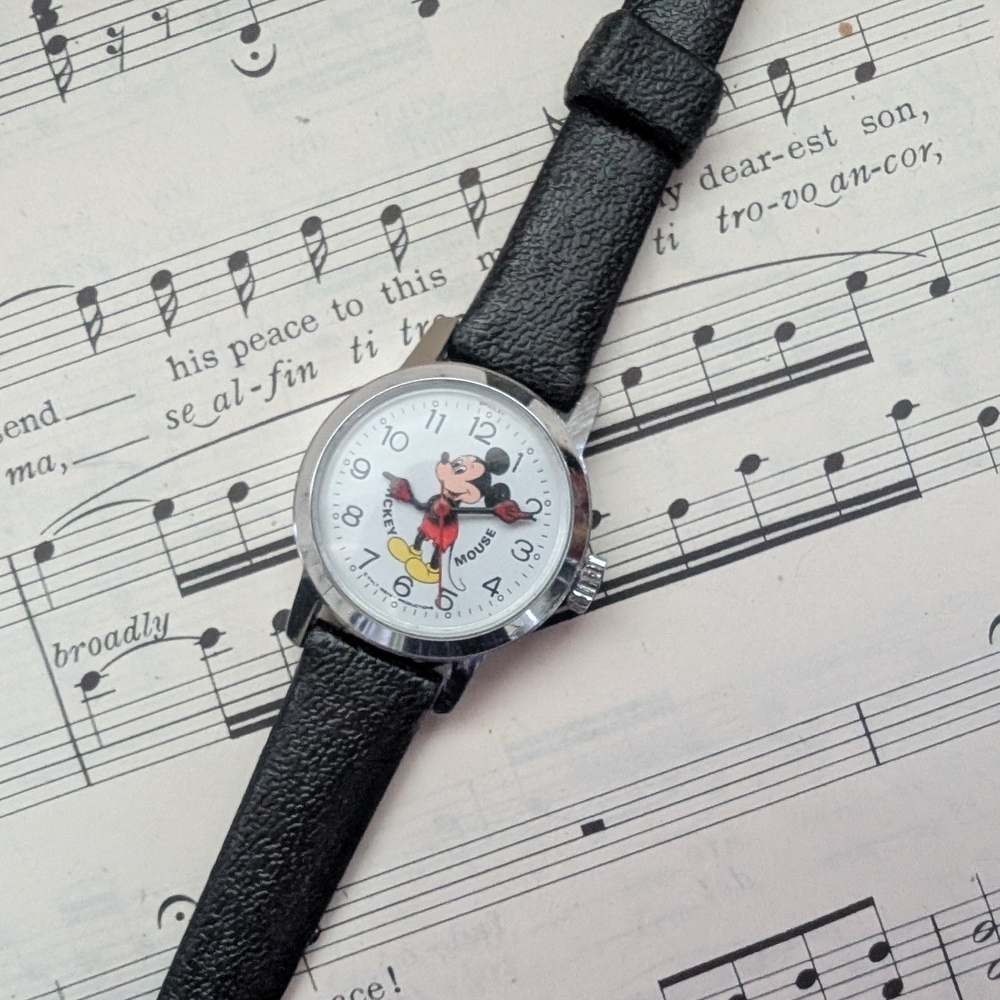 Mickey Mouse Black Leather Strap Watch
